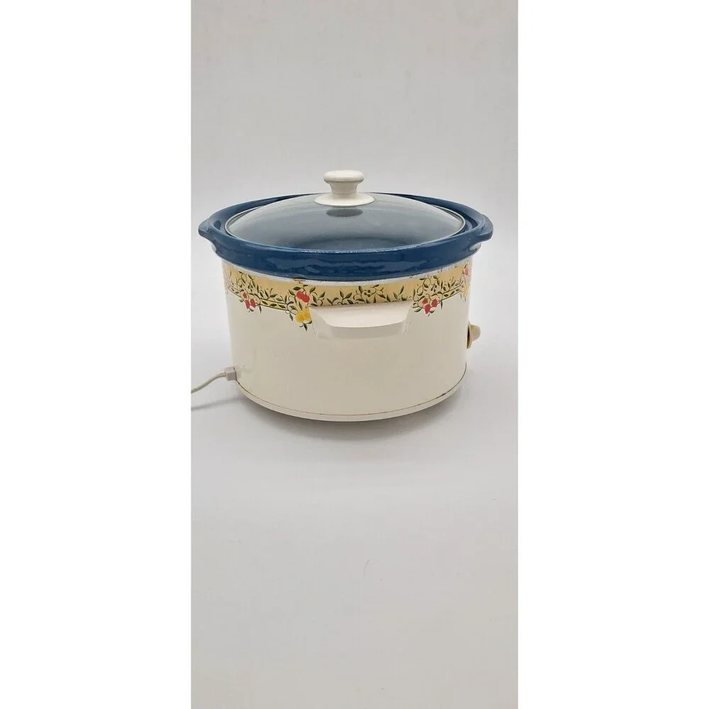 Vintage Rival Crock-Pot Model 3100 3.5 Qt Slow Cooker - Blue Stone - Fruit Vine